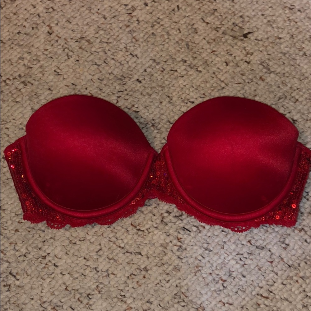 Victoria’s Secret Pink red sequin strapless bra